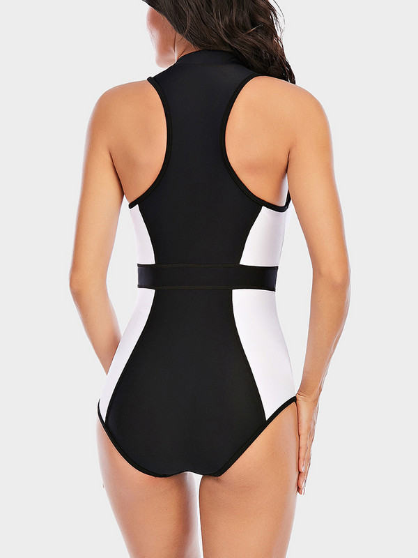 Riseado Patchwork One Piece fürdőruhák 2023 Új cipzáras elülső fürdőruhák Női Rashguard Sport Bodyek Női fürdőruhák Új