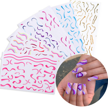 3D Golden Line Стикери за изкуство за нокти Decals Мрамор Rainbow Swirl Stripe Лента Зимен самозалепващ стикер Консумативи за маникюр