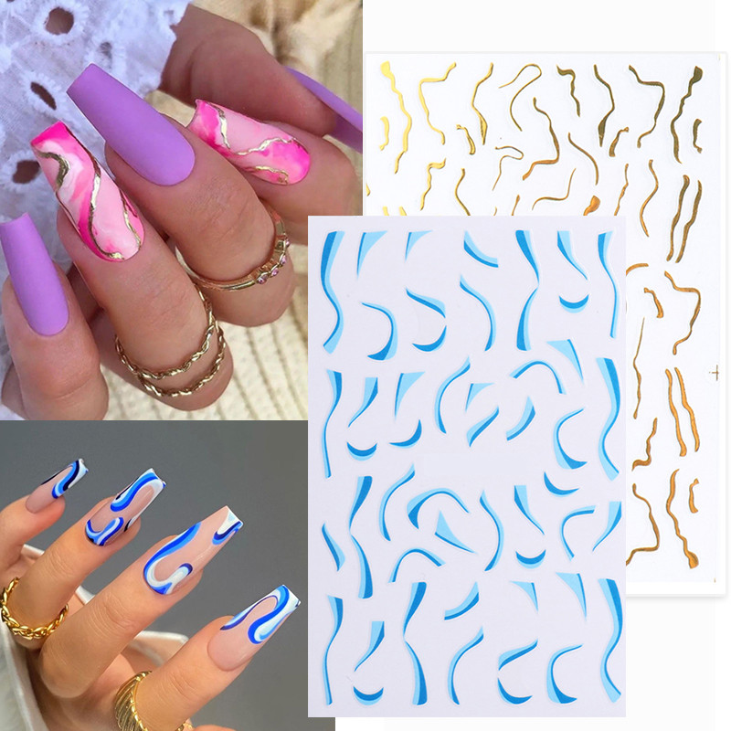 3D Zlatna linija Naljepnice za nokte Naljepnice Mramorna traka s duginim vrtložnim prugama Zimska samoljepljiva naljepnica Pribor za manikuru