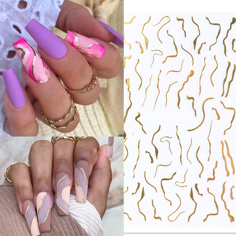 3D Zlatna linija Naljepnice za nokte Naljepnice Mramorna traka s duginim vrtložnim prugama Zimska samoljepljiva naljepnica Pribor za manikuru
