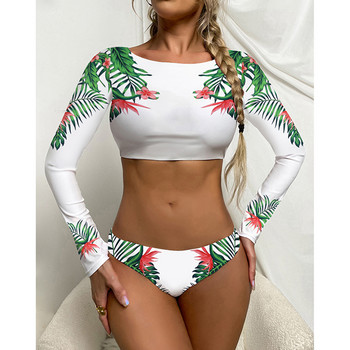 Riseado Sexy Floral print Μακρυμάνικο μπικίνι Γυναικεία μαγιό με λαιμόκοψη 2023 Νέο σετ μπικίνι Crop Top Beach