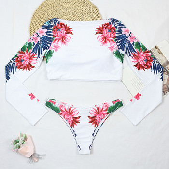 Riseado Sexy Floral print Μακρυμάνικο μπικίνι Γυναικεία μαγιό με λαιμόκοψη 2023 Νέο σετ μπικίνι Crop Top Beach