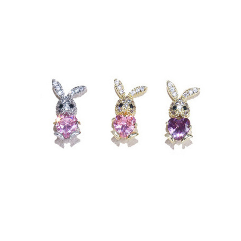 Embrace Heart Gem Rabbit Nail Art Charms 3db/táska Cirkon strasszból Lovely Nyuszi Fém Dekoráció Kawaii Húsvéti Manikűr Dísz