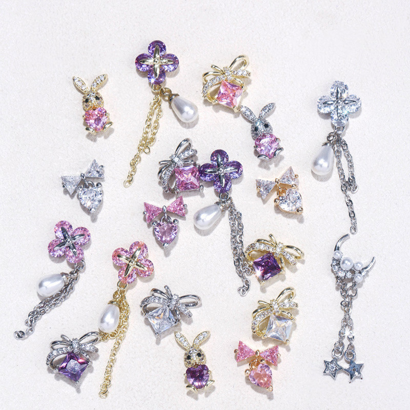 Embrace Heart Gem Rabbit Nail Art Charms 3db/táska Cirkon strasszból Lovely Nyuszi Fém Dekoráció Kawaii Húsvéti Manikűr Dísz