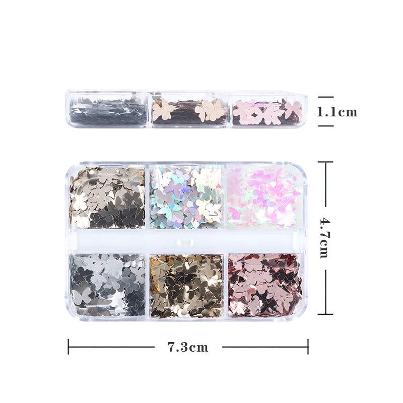 6 mm-es pillangó körmök flitterek holografikus csillogó dekorációk manikűr kiegészítők pelyhek készlet lézeres tervezés 3D köröm varázsa díszek
