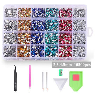 16500db/készlet Kristályok Köröm Strassz 2-5mm Lapos hátú Színes Csillogó Drágakövek Körömbűvek Kiegészítők Barkácsolás 3D Körömdíszítések