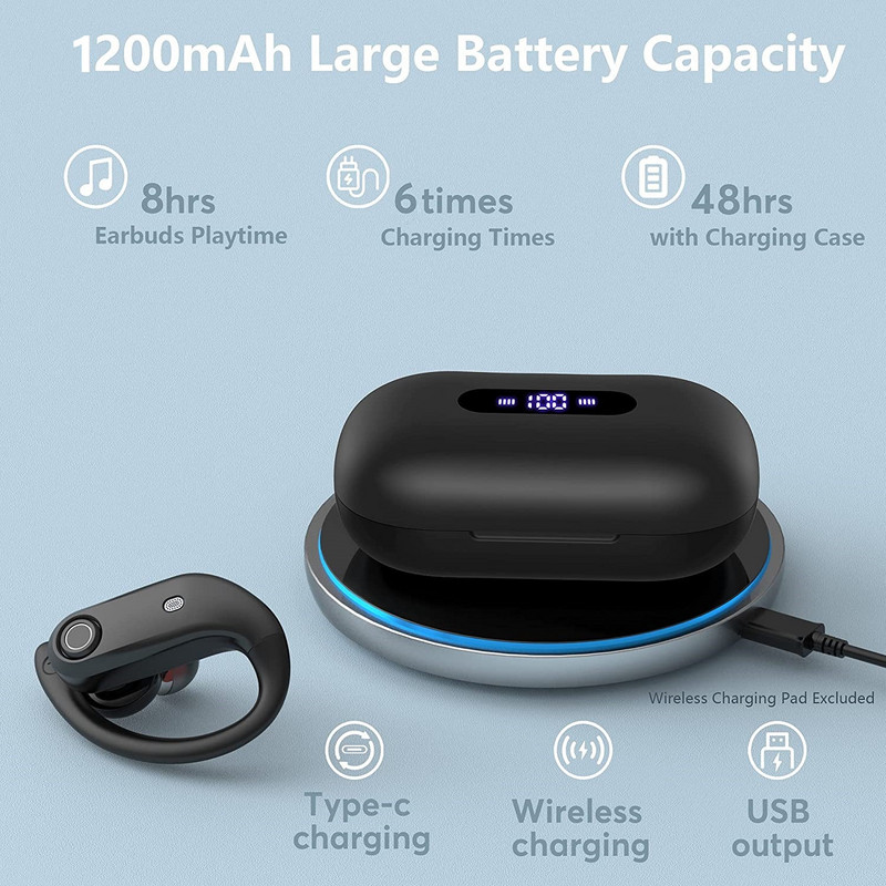 Bezvadu austiņas Bluetooth V5.0 austiņas, dubultās vienības, 4 skaļruņi, mūzikas austiņas, sporta austiņas, LED barošanas displejs HD zvans ar mikrofonu