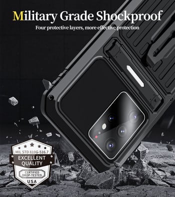 Удароустойчив калъф Armor Metal Bracket за Samsung Galaxy S23 S22 S21 Ultra Plus FE Супер защитни капаци за броня със задна щипка