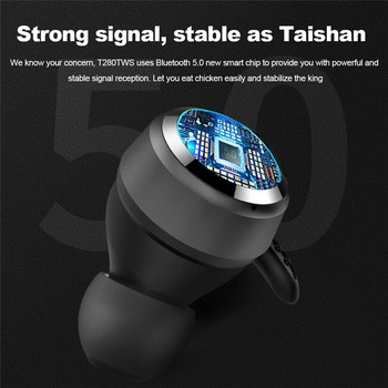 Безжични Bluetooth слушалки T280 TWS 5.0 Bluetooth Sport с кутия за зареждане на микрофон Водоустойчиви преносими слушалки за аудио устройство