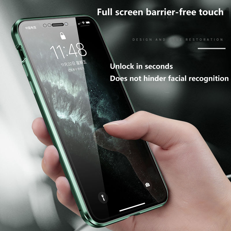 Μεταλλική μαγνητική θήκη προστασίας φακού διπλής όψης για iphone 13 12 11 14 Pro Max Camera All-Inclusive Bumper XSR 8 7 Plus