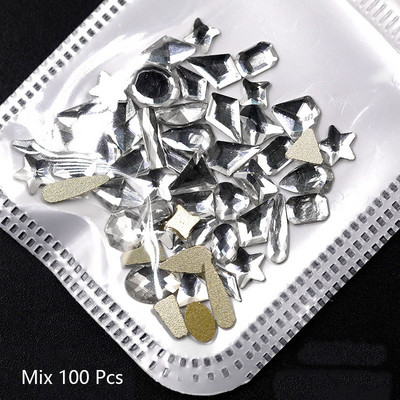 Novih 100 kom/lot kristalnih dijamantnih kamenčića za nokte od strass prozirnog stakla za 3D ukrase za nokte, kvadrata