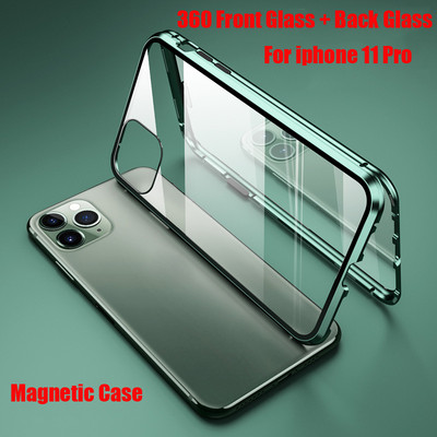 360 магнитен адсорбционен метален калъф за iPhone 6S 7 8 Plus Двустранен стъклен калъф за iPhone 14 13 12 11 Pro XS Max X XR Cover