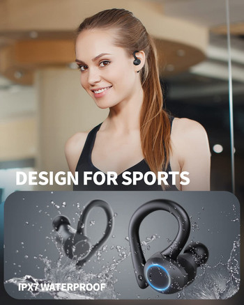 Ασύρματα ακουστικά Bluetooth 5.1 Ακουστικά για αθλήματα 50 ώρες Παίξτε Στερεοφωνικά ακουστικά HiFi Ακύρωση θορύβου Ακουστικά αυτιών με μικρόφωνο