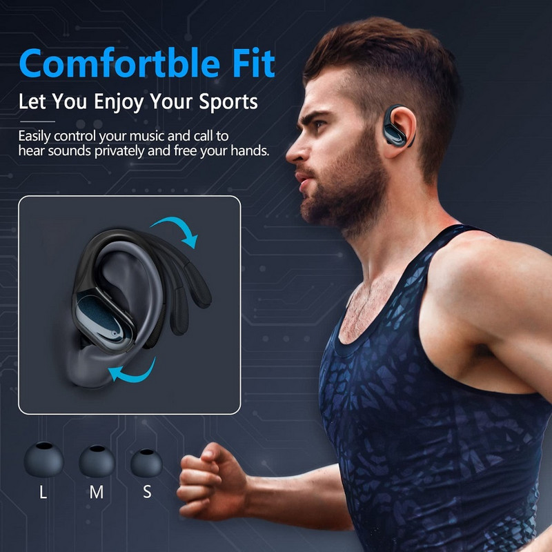 Căști Bluetooth 5.3 Căști adevărate fără fir cu microfon Control buton Reducere zgomot Cârlige pentru urechi Căști impermeabile pentru sport