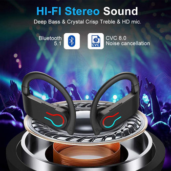 Безжични слушалки, Bluetooth спортни слушалки, 40H възпроизвеждане слушалки с кука за ухо, безжични слушалки 6D стерео HiFi звук шумопотискане