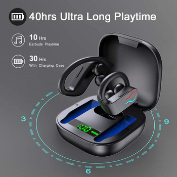 Безжични слушалки, Bluetooth спортни слушалки, 40H възпроизвеждане слушалки с кука за ухо, безжични слушалки 6D стерео HiFi звук шумопотискане