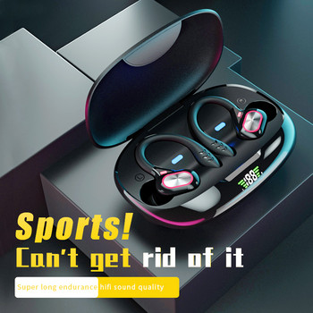 Ακουστικά TWS συμβατά με Bluetooth με μικρόφωνα Sport Ear Hook Οθόνη LED Ασύρματα ακουστικά Ακουστικά Αδιάβροχα ακουστικά