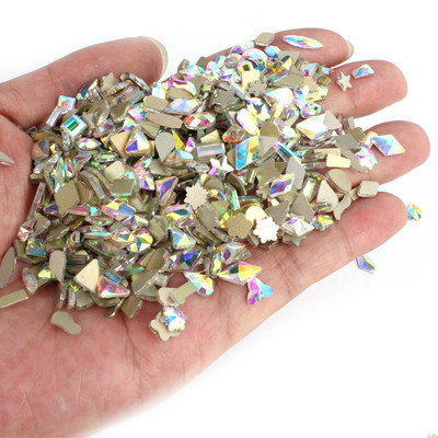 100 de bucăți de formă mixtă cu strasuri cu spate plat, strasuri neregulate din sticlă, decorare pentru unghii 3D de cristal
