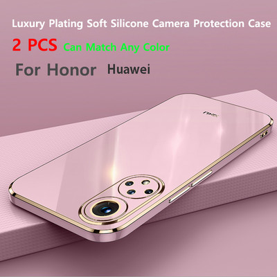 2 PCS позлатен силиконов калъф за телефон за Honor 50 20 10 70 9X 8X Pro Lite Funda за Huawei P50 P40 P30 P20 Pro Lite Coque Cover