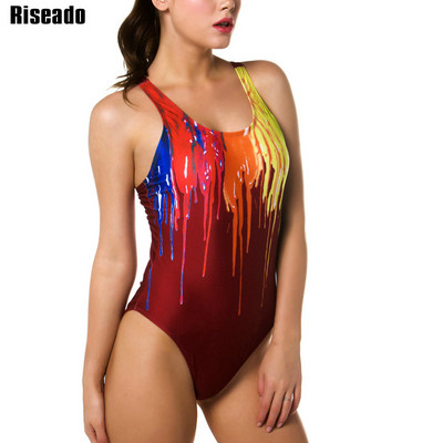 Riseado Sport One Piece Swimsuit 2023 Paint Printing Swimwear Дамски бански костюми Racer Back Swimsuits for Women Beachwear
