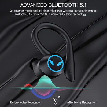 TWS Bluetooth-съвместими слушалки IPX7 Водоустойчиви безжични 5.1 слушалки Спортни шумопонижаващи слушалки Earduds с микрофон Слушалки