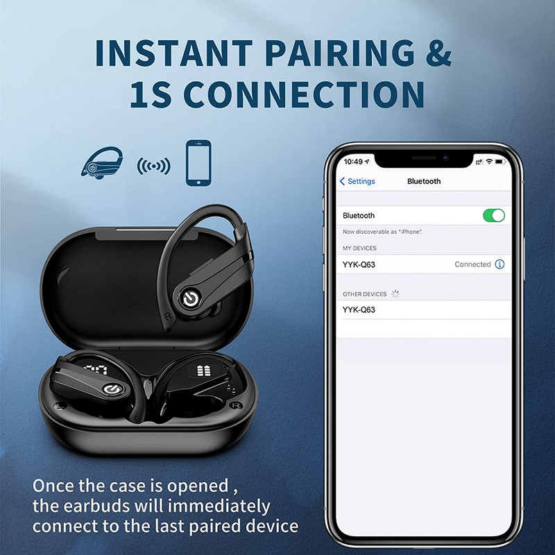 Sport kõrvaklapid, Bluetooth 5.3 kõrvasisene peakomplekt koos konksuga Stereo CVC 8.0 mürasummutavate kõrvaklappidega, IPX7 veekindel sportimiseks