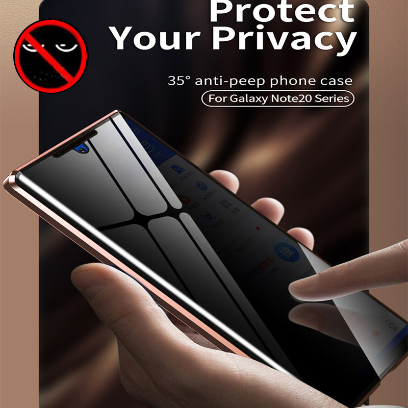 Метален магнитен калъф против надничане за Samsung S22 S21 S23 Двустранен стъклен капак за броня за Note 20 10 9 Ultra Plus Funda Coque