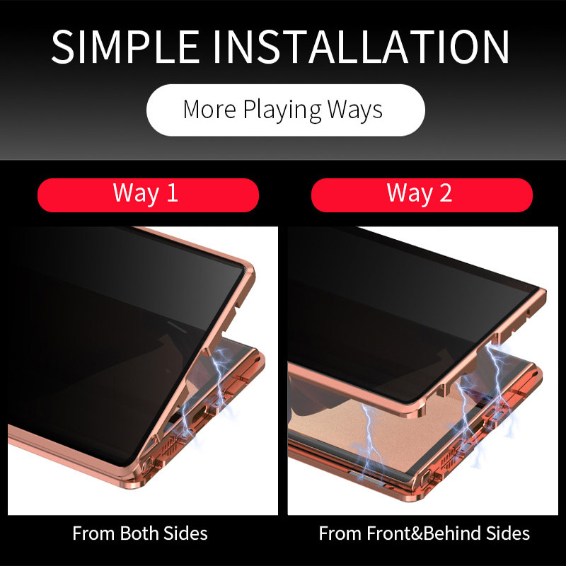 Метален магнитен калъф против надничане за Samsung S22 S21 S23 Двустранен стъклен капак за броня за Note 20 10 9 Ultra Plus Funda Coque