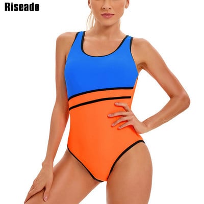 Riseado Colorblock One Piece Swimsuit Sexy Swimwear Neck Swimwear 2023 New Racerback Bodysuit Women Cut Swimsuit Suim for Women