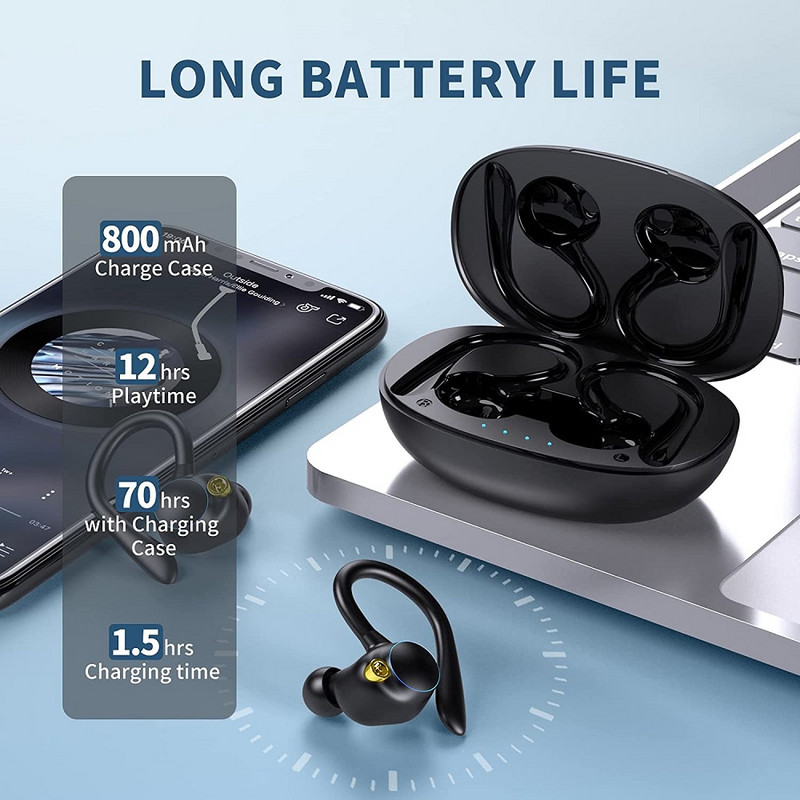 Új TWS Bluetooth 5.2 fülhallgató mikrofonnal, Sport Ear Hook vezeték nélküli fejhallgató, sztereó vízálló fejhallgató, kompatibilis Xiaomi telefon