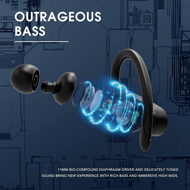 Bezvadu Bluetooth austiņas Sporta ūdensizturīgas TWS Bluetooth 5.1 austiņas HiFi stereo austiņas Trokšņu slāpēšanas austiņas ar mikrofonu