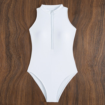 Riseado White One Piece Μαγιό Μπροστινό φερμουάρ Γυναικεία 2023 Κοστούμι σέρφινγκ με ψηλό λαιμό Racerback Rashguard Γυναικείο μαγιό