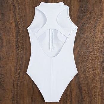 Riseado White One Piece Μαγιό Μπροστινό φερμουάρ Γυναικεία 2023 Κοστούμι σέρφινγκ με ψηλό λαιμό Racerback Rashguard Γυναικείο μαγιό