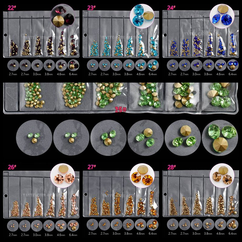 6 rešetki/pakiranje Miks 5 veličina Šljokice za nokte V-dno Oštri dijamanti Dragulji Aril Nail Art Ukrasi od kamenčića Dragulji Manikura DIY GZ
