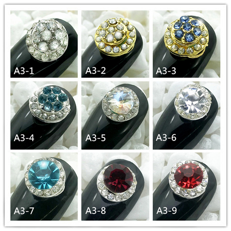 10 bucăți 3D, rotund, decorare pentru unghii din cristal, placat cu aur, argint, cu strasuri, cu sclipici, decor pentru unghii, cu rotație de rotire