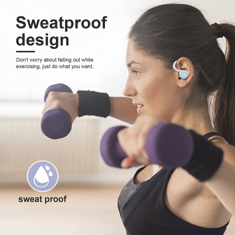 Căști fără fir adevărate cu carcasă de încărcare IPX 7 Căști Bluetooth supraear impermeabile cu microfon Căști cu bas profund pentru sport