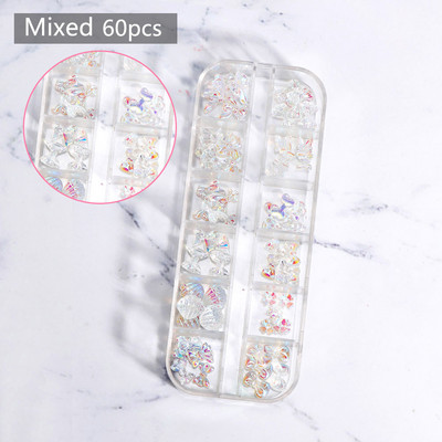 60 vnt. putojančios nagų dailės dekoracijos Butterfly Shell Gėlės forma „Pasidaryk pats“ 3D Permatomos auroros manikiūro priedai