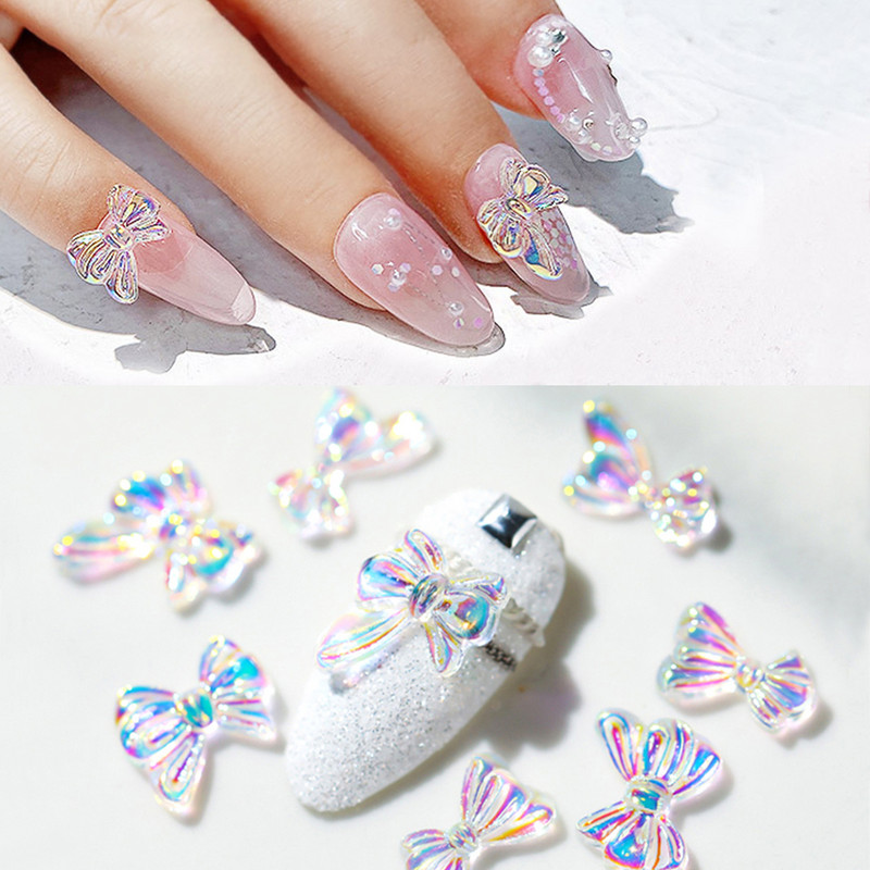 60 vnt. putojančios nagų dailės dekoracijos Butterfly Shell Gėlės forma „Pasidaryk pats“ 3D Permatomos auroros manikiūro priedai