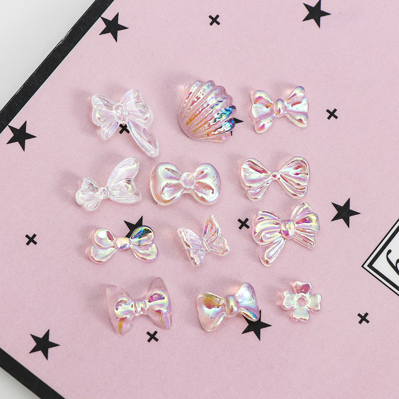 60 vnt. putojančios nagų dailės dekoracijos Butterfly Shell Gėlės forma „Pasidaryk pats“ 3D Permatomos auroros manikiūro priedai