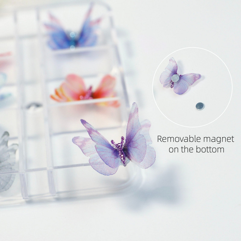 6 kom. Leptir Nail Art Charms Magnetic Pom Dekoracija za manikuru Svjetlucavi svileni dizajn Rhinestones Pribor za nakit 3D pomponi