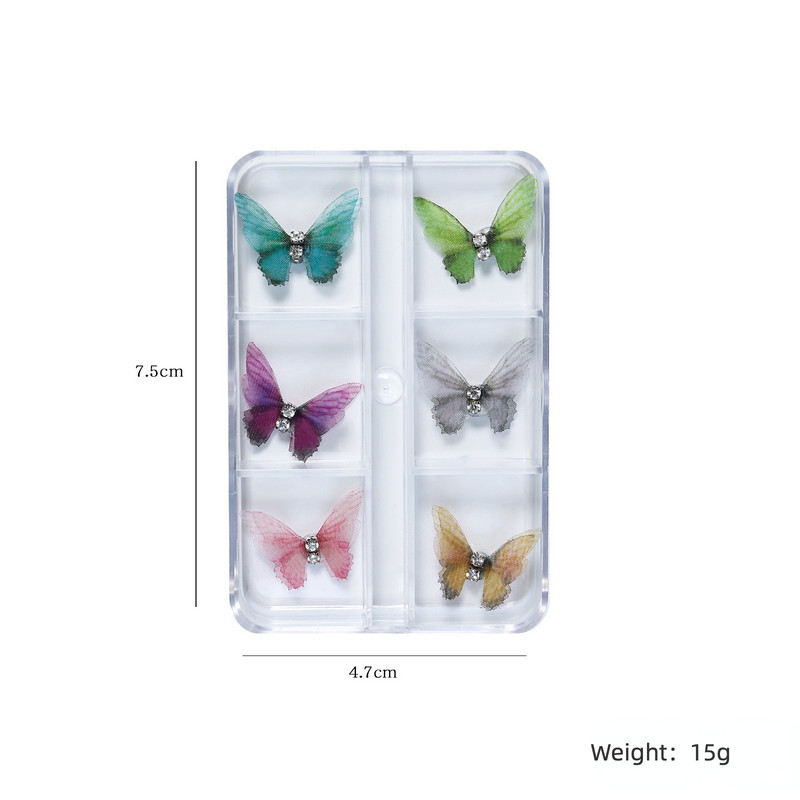 6 kom. Leptir Nail Art Charms Magnetic Pom Dekoracija za manikuru Svjetlucavi svileni dizajn Rhinestones Pribor za nakit 3D pomponi