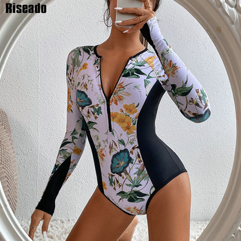 Riseado Sports One Piece μαγιό για γυναίκες Φερμουάρ μπροστά Rashguard Bodysuit Γυναικεία μαγιό 2023 Νέα μακρυμάνικα μαγιό