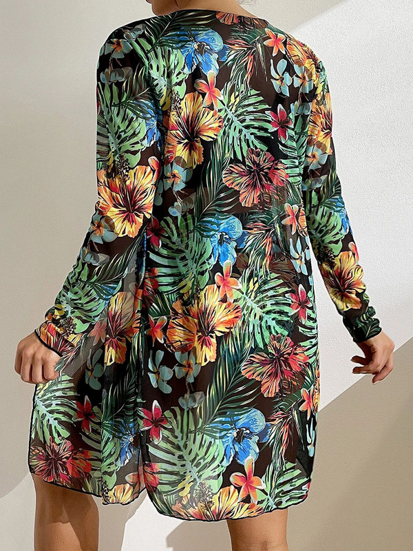 Riseado Bikini 3 piese cu costum de baie kimono Femei 2023 Costum de baie cu talie înaltă Costum de baie cu push-up îmbrăcat îmbrăcăminte de plajă cu imprimeu tropical