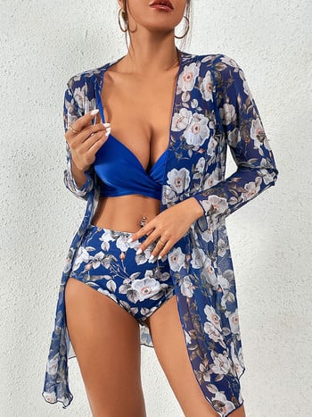 Riseado 3 Piece Bikinis with Kimono Γυναικείο μαγιό Ψηλόμεση Γυναικεία 2023 Sexy Biquinis Beach Cover-ups Ενδύματα παραλίας