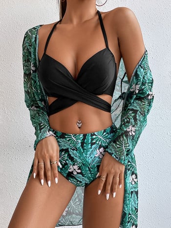 Riseado 3 Piece Bikinis with Kimono Γυναικείο μαγιό Ψηλόμεση Γυναικεία 2023 Sexy Biquinis Beach Cover-ups Ενδύματα παραλίας