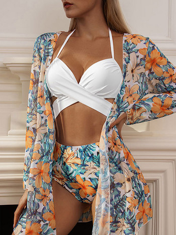 Riseado 3 Piece Bikinis with Kimono Γυναικείο μαγιό Ψηλόμεση Γυναικεία 2023 Sexy Biquinis Beach Cover-ups Ενδύματα παραλίας