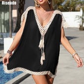 Riseado Solid Bikini Cover Up Női fürdőruhák 2023 Új horgolt strandtunikák Szexi V-nyakú ruha Sarong fürdőruha Női strandruha