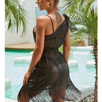 Riseado Mesh Sexy Beach Outing One Shoulder Beach Cover Up Γυναικεία μαγιό παραλίας Φούντες τουνίκ Φορέματα Γυναικεία καλοκαίρι 2023