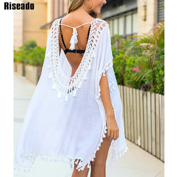 Riseado 2023 Tassel Tunic Beach Φόρεμα Σέξι Cover Ups Εξώπλατο μαγιό Γυναικεία Λευκά μαγιό Μαγιό