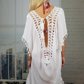 Riseado 2023 Tassel Tunic Beach Φόρεμα Σέξι Cover Ups Εξώπλατο μαγιό Γυναικεία Λευκά μαγιό Μαγιό